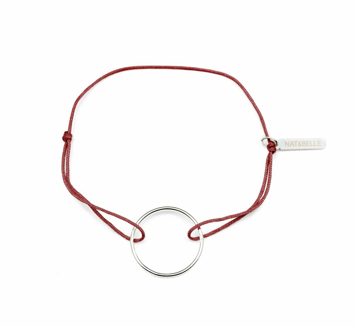 Pulsera de hilo Energyu Circle con aro de plata de ley 925 , hecha a mano y disponible en varios colores.