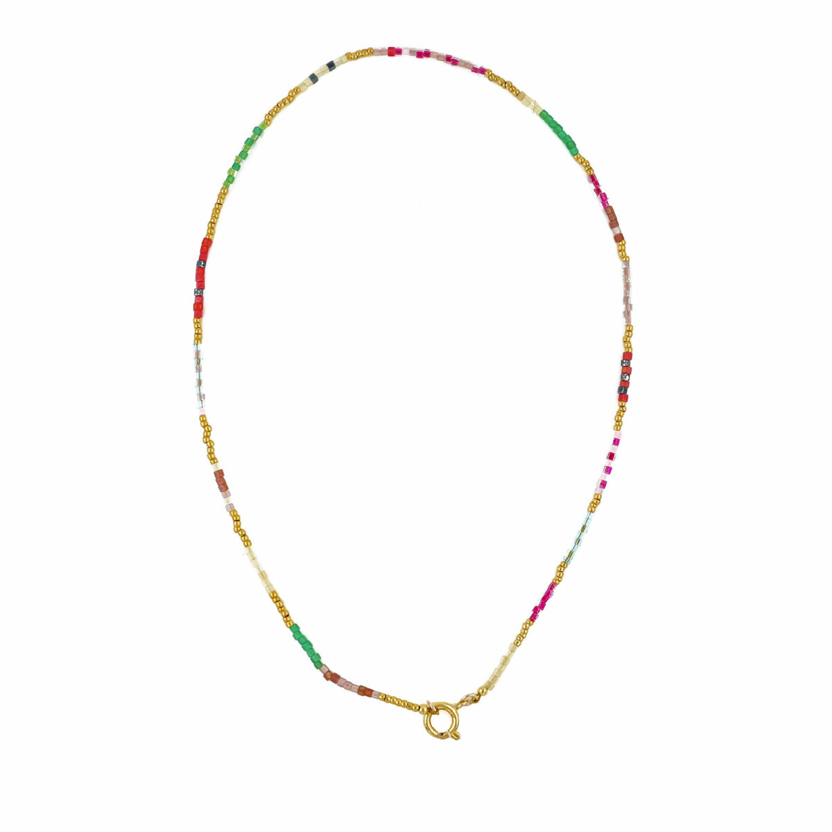 Collar Maui hecho a mano con cuentas de colores Miyuki y detalles en plata chapada en oro de 18K