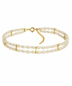 “Choker Sirène de dos tiras de perlas barrocas naturales con separadores dorados y plata de ley chapada en oro de 18k