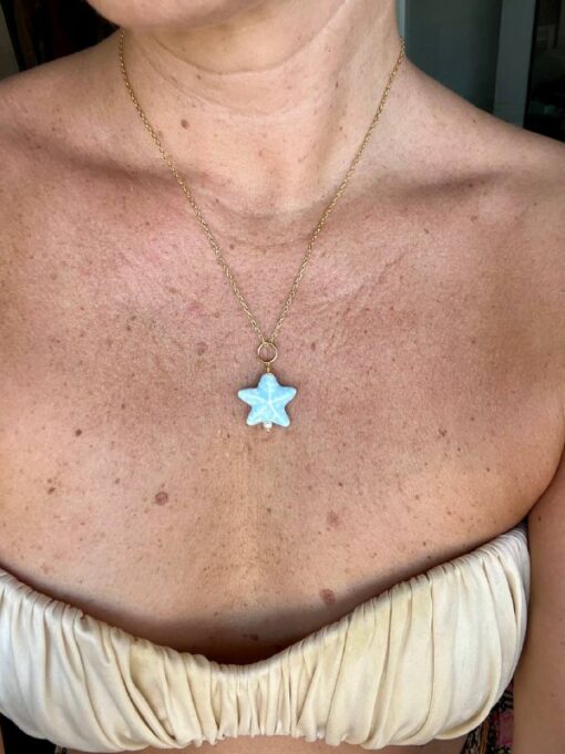 collar charm estrella de mar porcelana ceramica perla natural