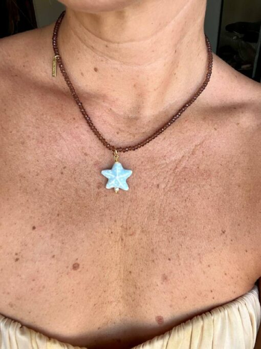 collar cristales charm estrella de mar porcelana ceramica perla natural