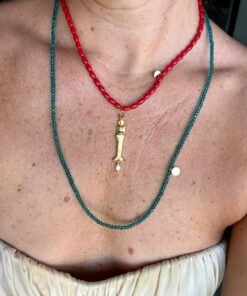 collar coral charm sirena y cristales