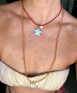 collar cristales y nacar charm estrella de mar porcelana ceramica perla natural