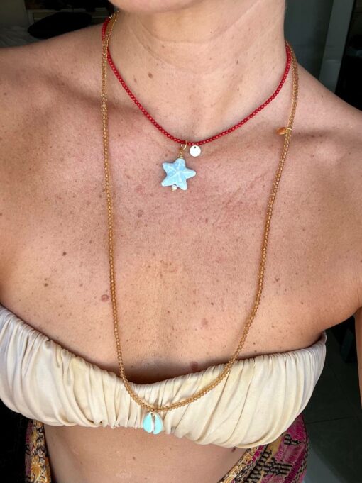 collar cristales y nacar charm estrella de mar porcelana ceramica perla natural