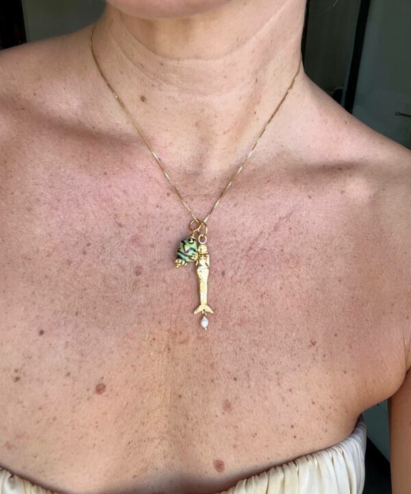 collar pez ceramica porcelana y charm sirena