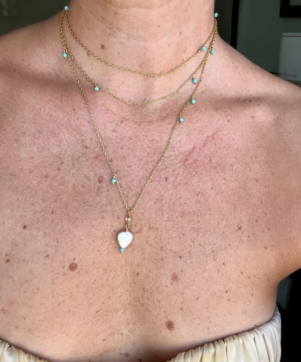 collar corazon del mar perla natural barroca piedras preciosas turquesas