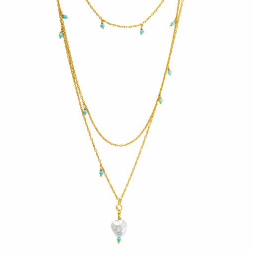 Collar Corazón del Mar con cuentas facetadas de turquesa y colgante de perla barroca natural.