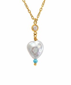 Collar Corazón del Mar con cuentas facetadas de turquesa y colgante de perla barroca natural.