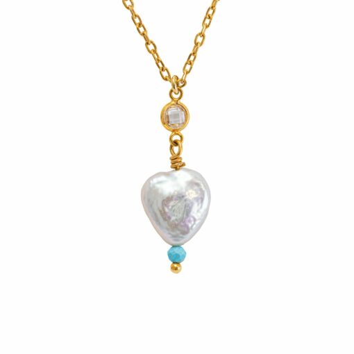 Collar Corazón del Mar con cuentas facetadas de turquesa y colgante de perla barroca natural.