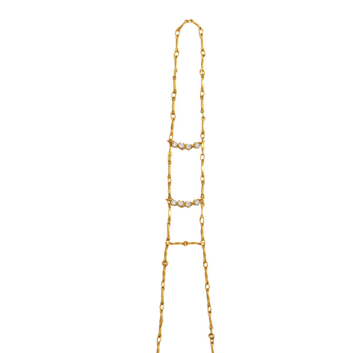 Handcuff dorado con medias lunas y circonitas, ajustable con extensor, diseño madre e hija