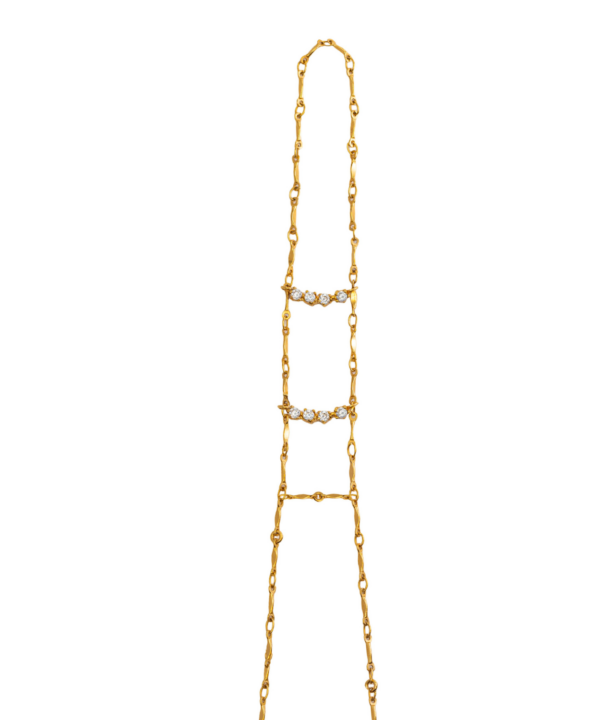 Handcuff dorado con medias lunas y circonitas, ajustable con extensor, diseño madre e hija