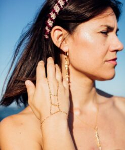 Handcuff dorado con medias lunas y circonitas, ajustable con extensor, diseño madre e hija