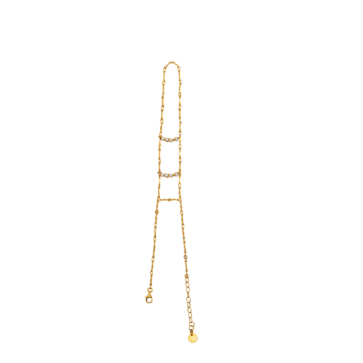 Handcuff dorado con medias lunas y circonitas, ajustable con extensor, diseño madre e hija