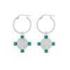 Pendientes de aro plata con charm medalla San Benito y cristales verdes